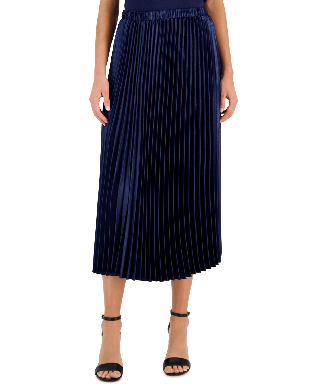 Anne Klein Pleated Satin Skirt In Distant Mountain
