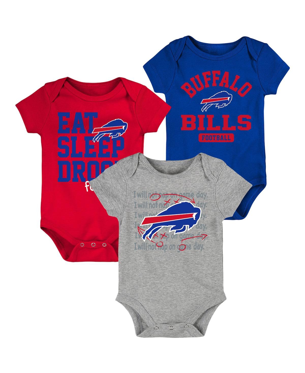 Shop Outerstuff Newborn And Infant Boys And Girls Royal, Red Buffalo Bills Eat Sleep Drool Football Three-piece Body In Royal,red