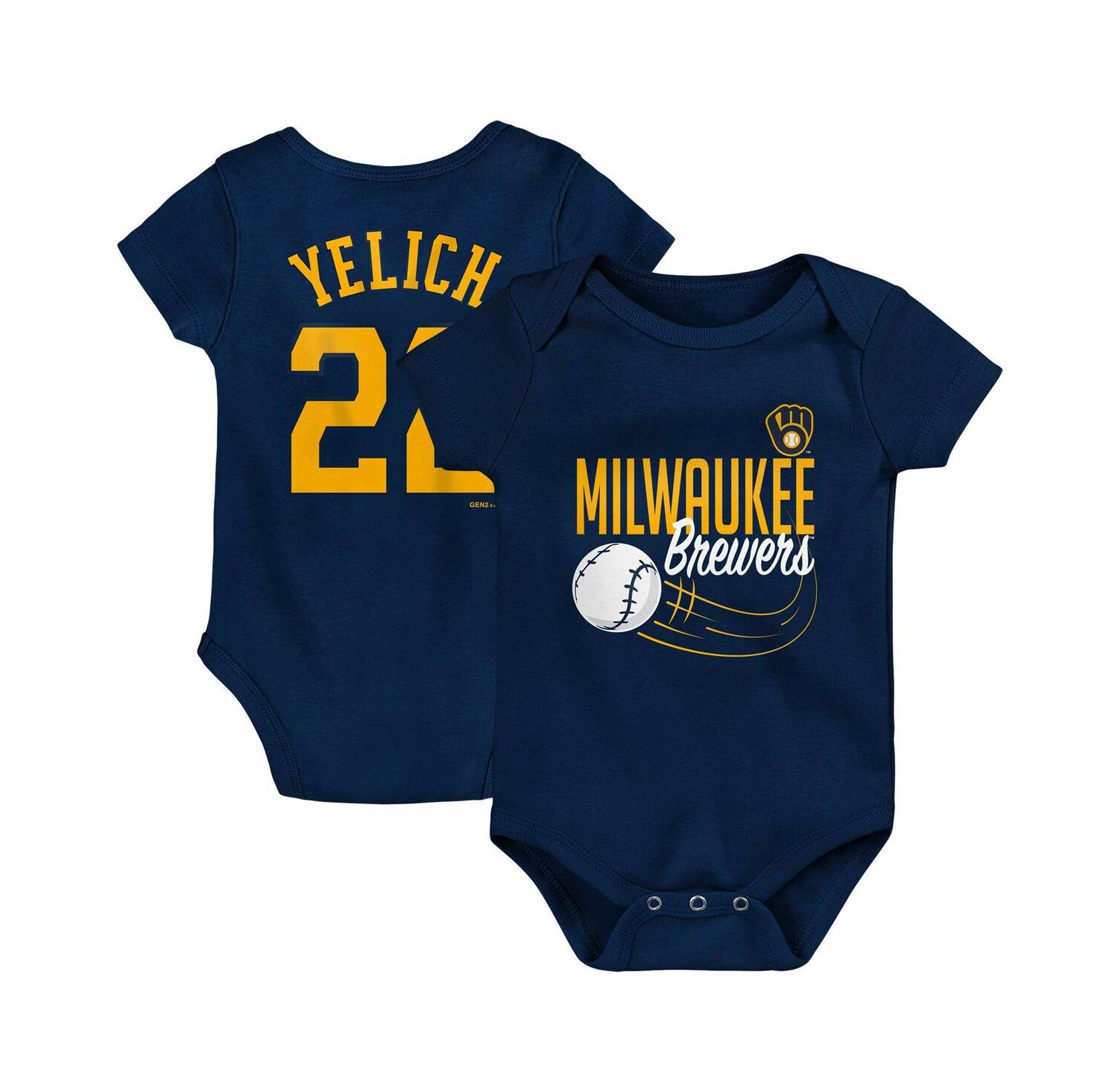 Newborn and Infant Boys and Girls Christian Yelich Navy Milwaukee Brewers Slugger Name and Number Bodysuit