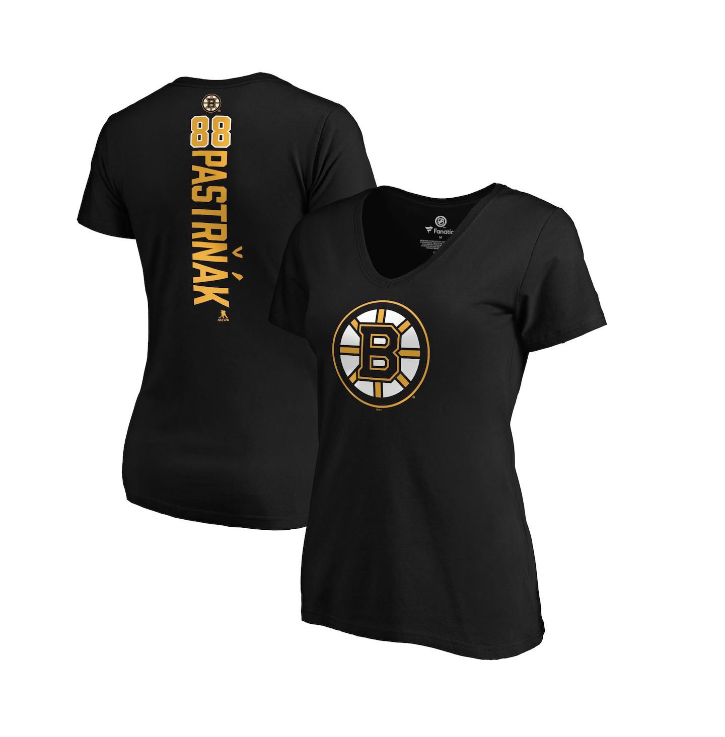 Женская футболка Fanatics David Pastrnak Black Boston Bruins Playmaker V-Neck — фото 1