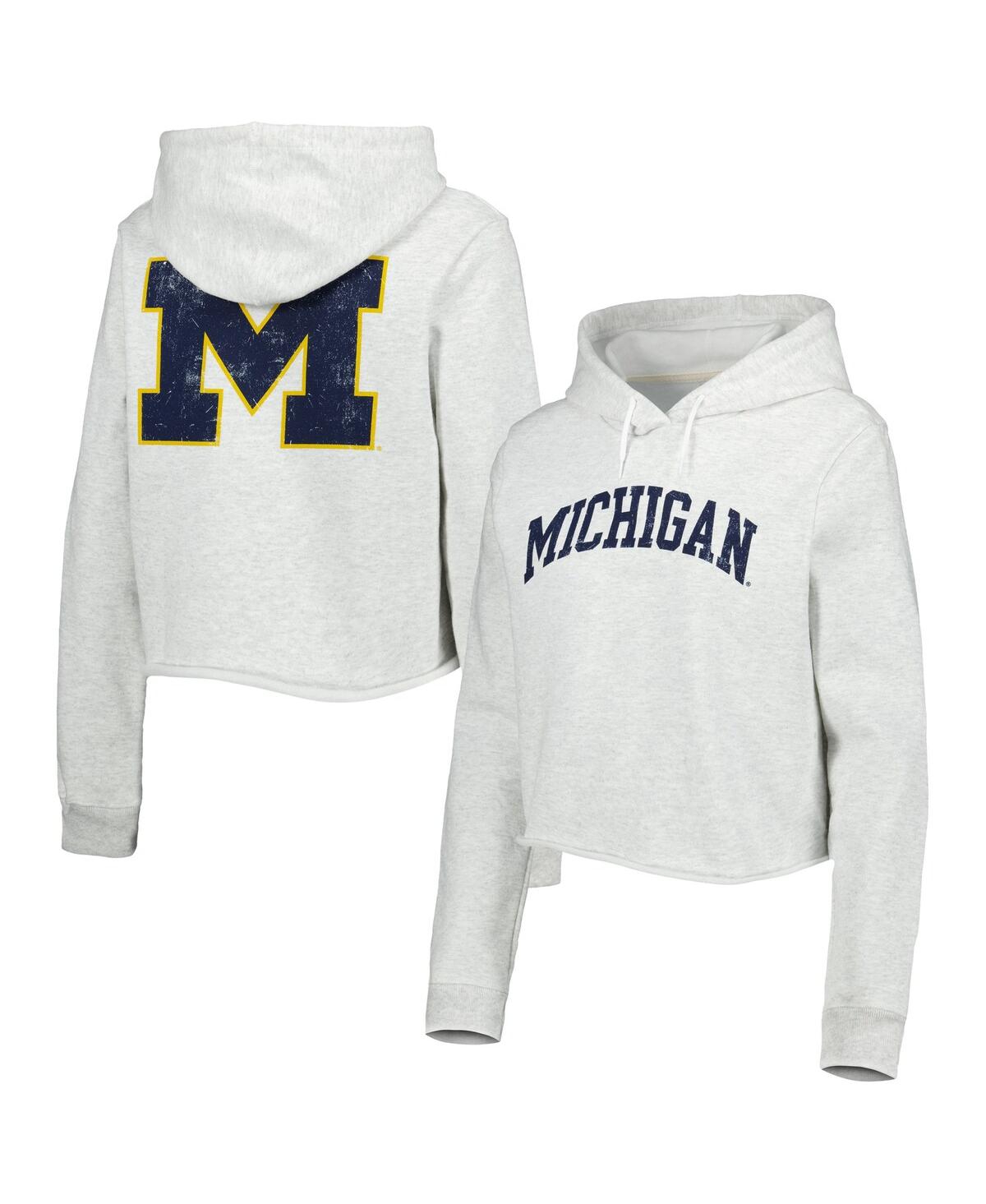 Women's League Collegiate Wear Ash Michigan Wolverines 2-Hit 1636 Cropped Pullover Hoodie - Ash