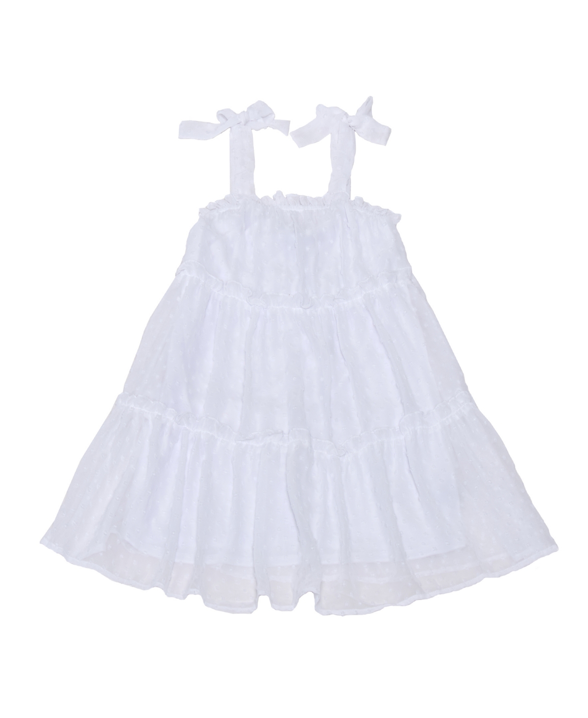 Trixxi Big Girls Sleeveless Bow Shoulder Tiered Clip Dot Dress In White