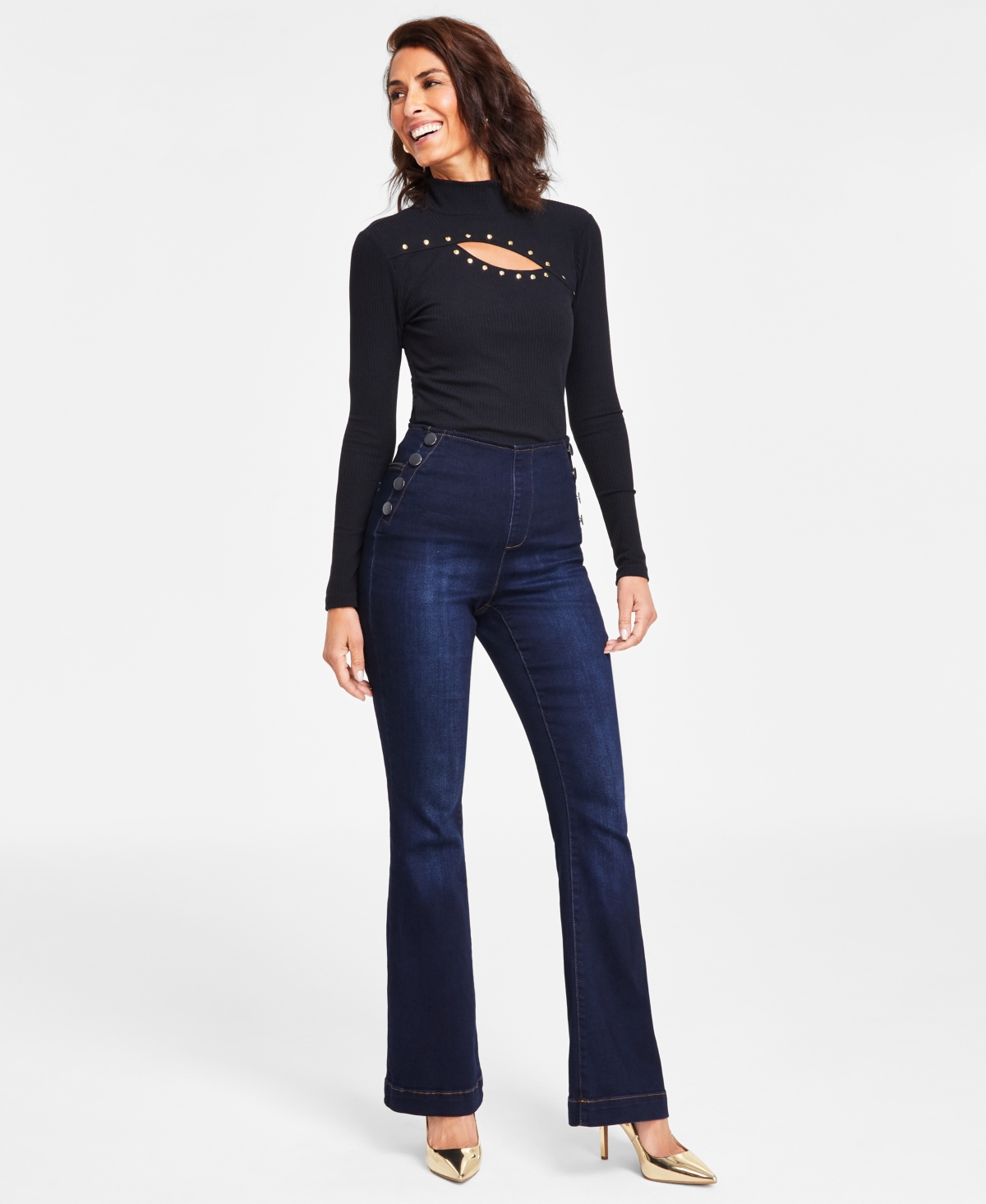 I.n.c. International Concepts Women's Studded Cut-Out Mock-Neck Top, Xs-3X, Created for Macy's