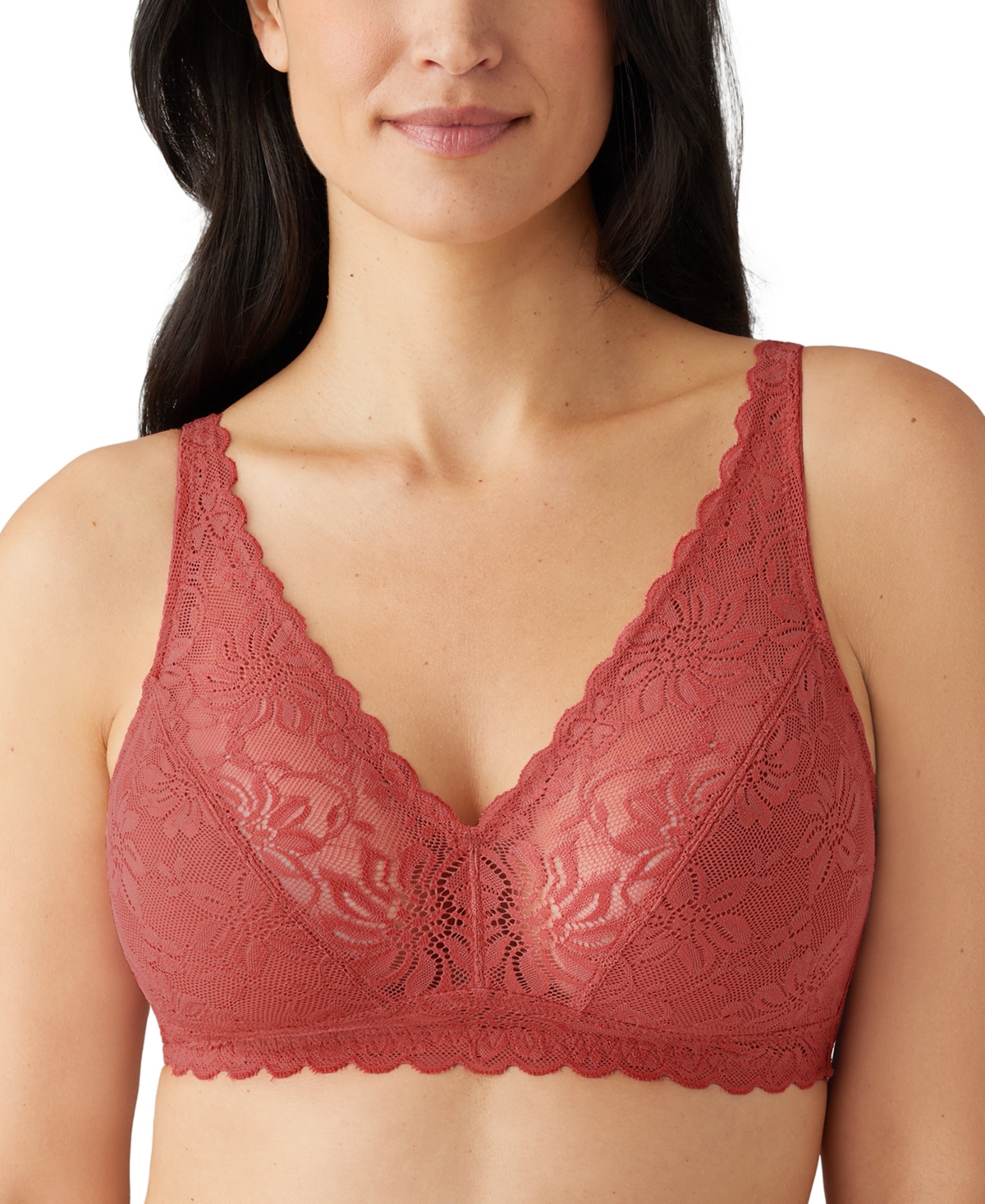 Wacoal Wacol Soft Sense Wireless Lace Bralette In Garnet Rose