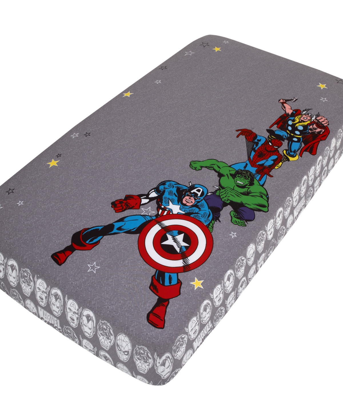 Marvel Comics Avengers Photo Op Crib Sheet Bedding In Gray