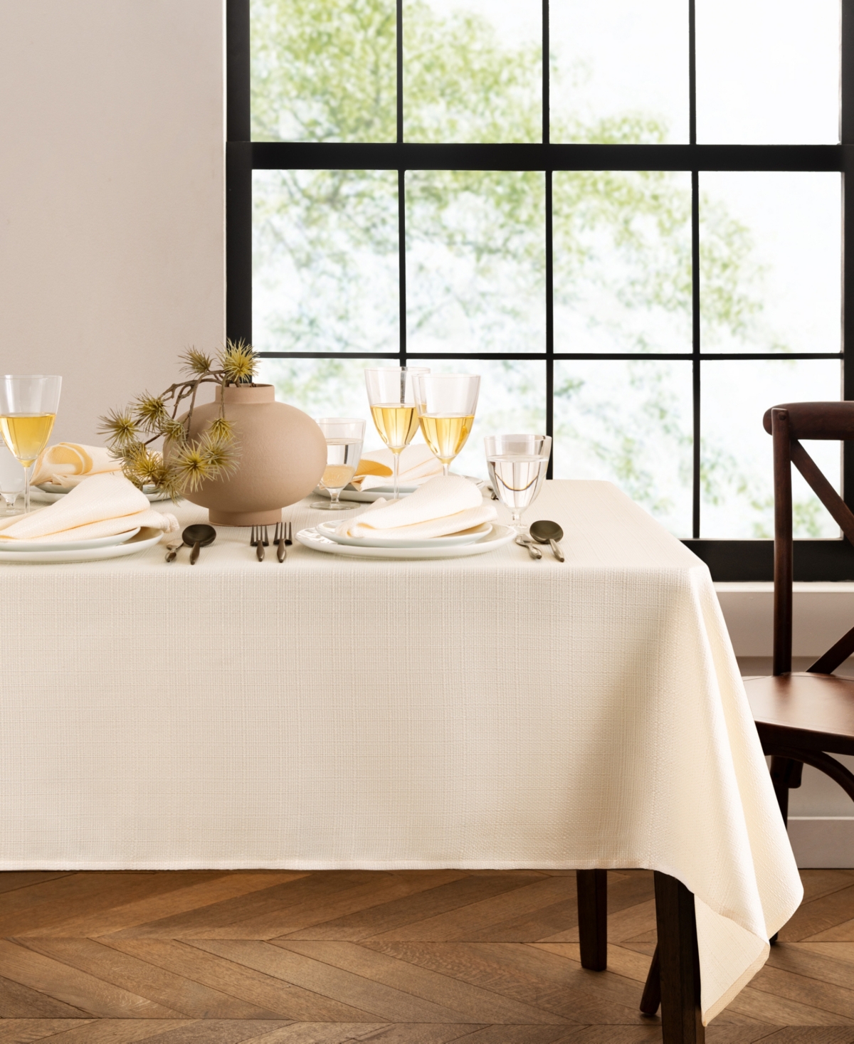 Elrene Laurel Solid Texture Water And Stain Resistant Tablecloth, 52" X 70" In Ivory