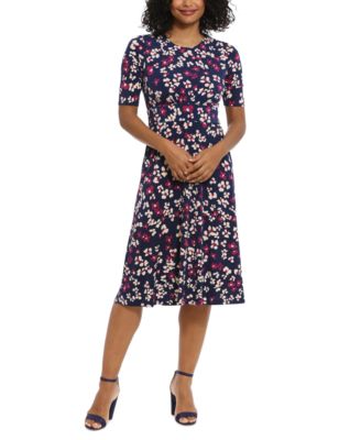 London Times - Petite Printed Jersey A-Line Midi Dress
