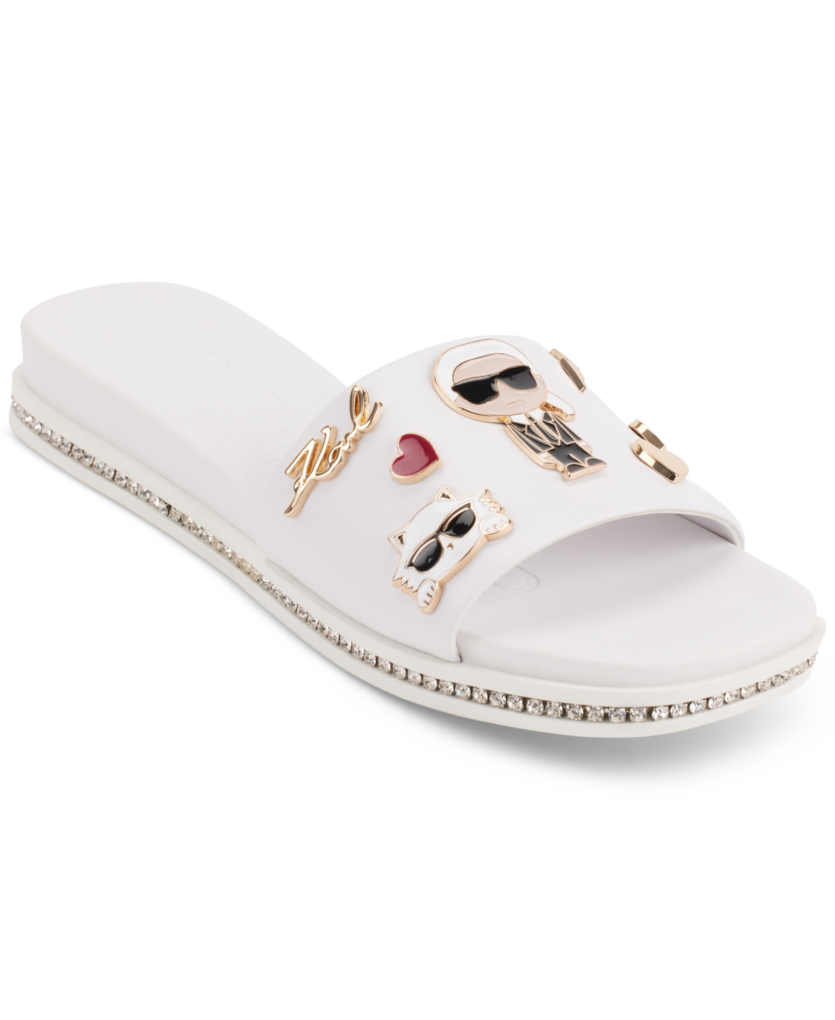 Karl Lagerfeld Women's Jeslyn Embellished Slide Sandals Women's Shoes In Bright White