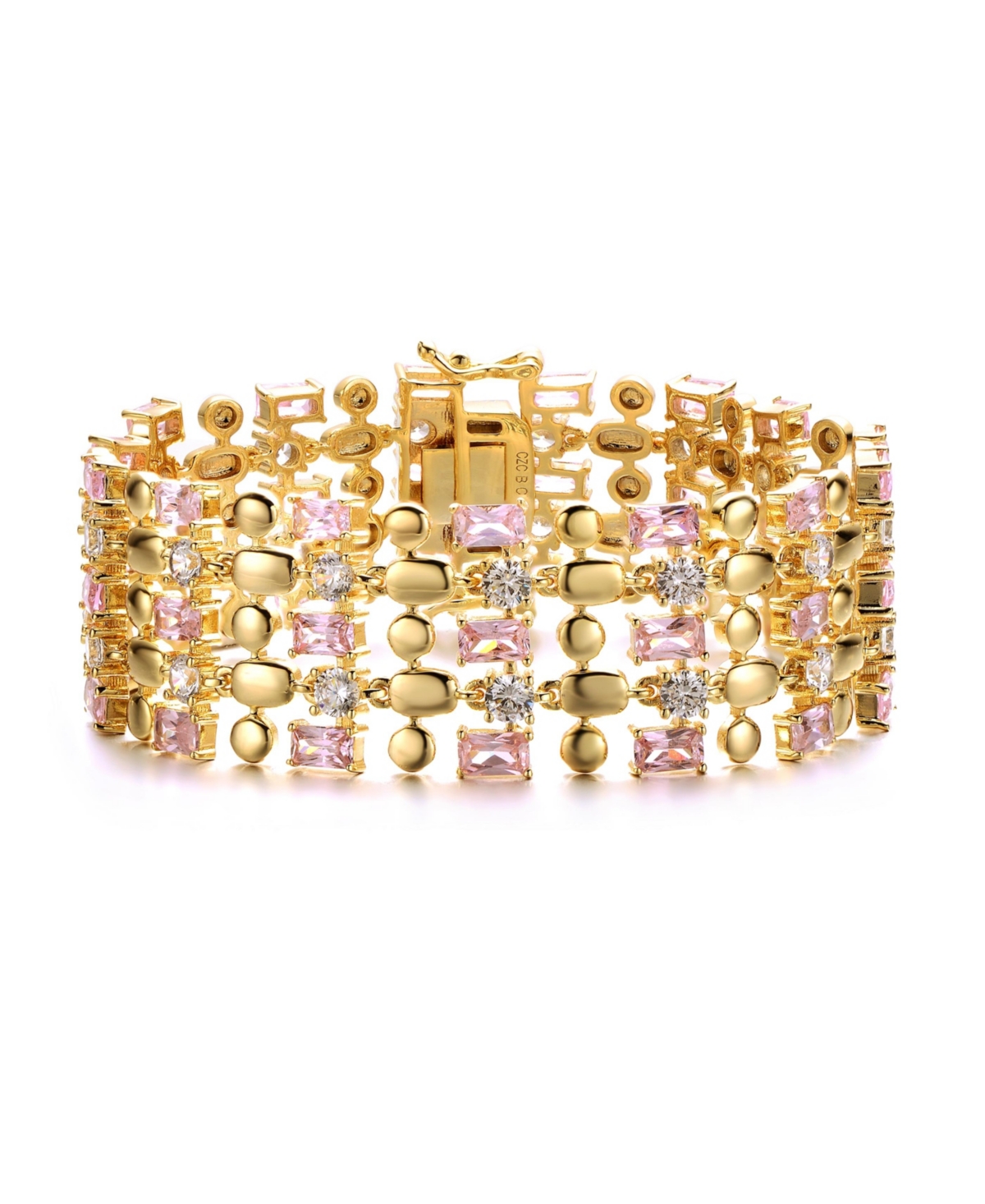 Exquisite 14K Gold-Plated Pink Morganite & Cubic Zirconia Geometric Mesh Link Bracelet - Gold