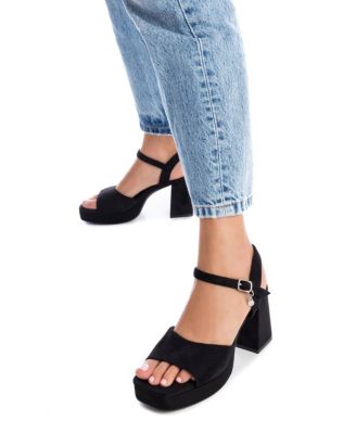 Women's Heeled Suede Sandals With Platform By  Black