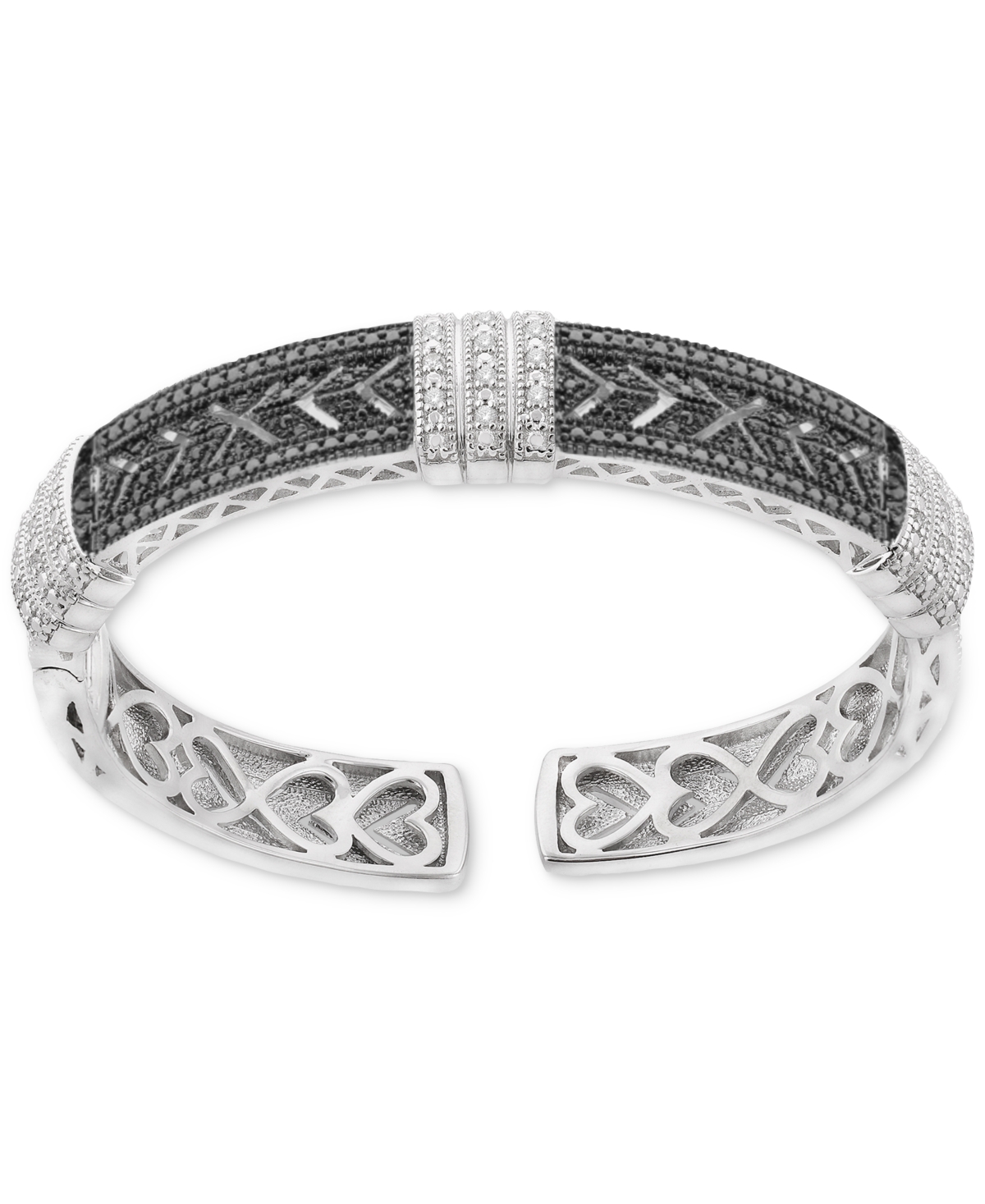 Macy's Diamond Cuff Bangle Bracelet (1/4 Ct. T.w.) In Sterling Silver & Black Rhodium-plate