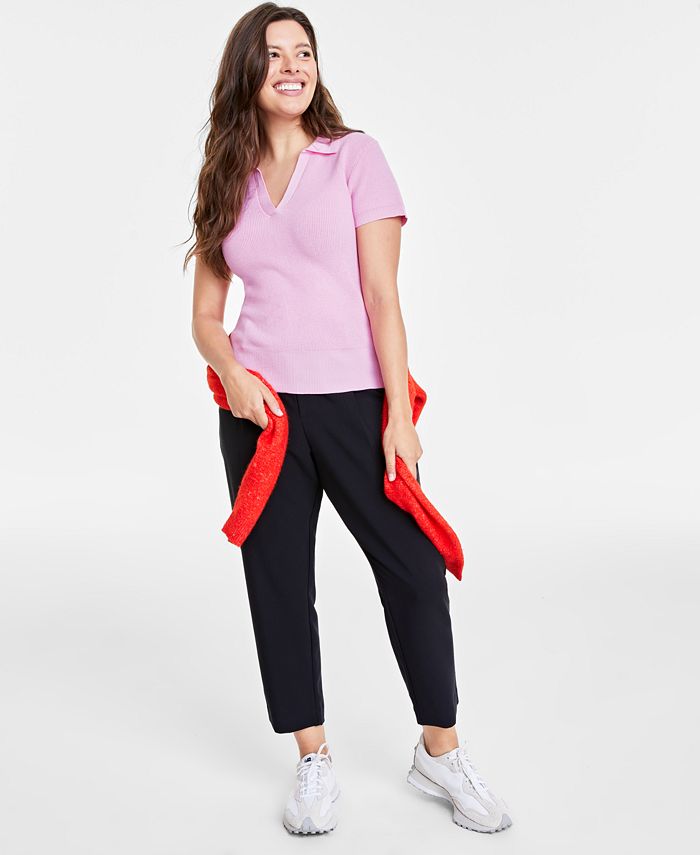 On 34th Women's Collared Short-Sleeve Sweater, Created for Macy's - Macy's