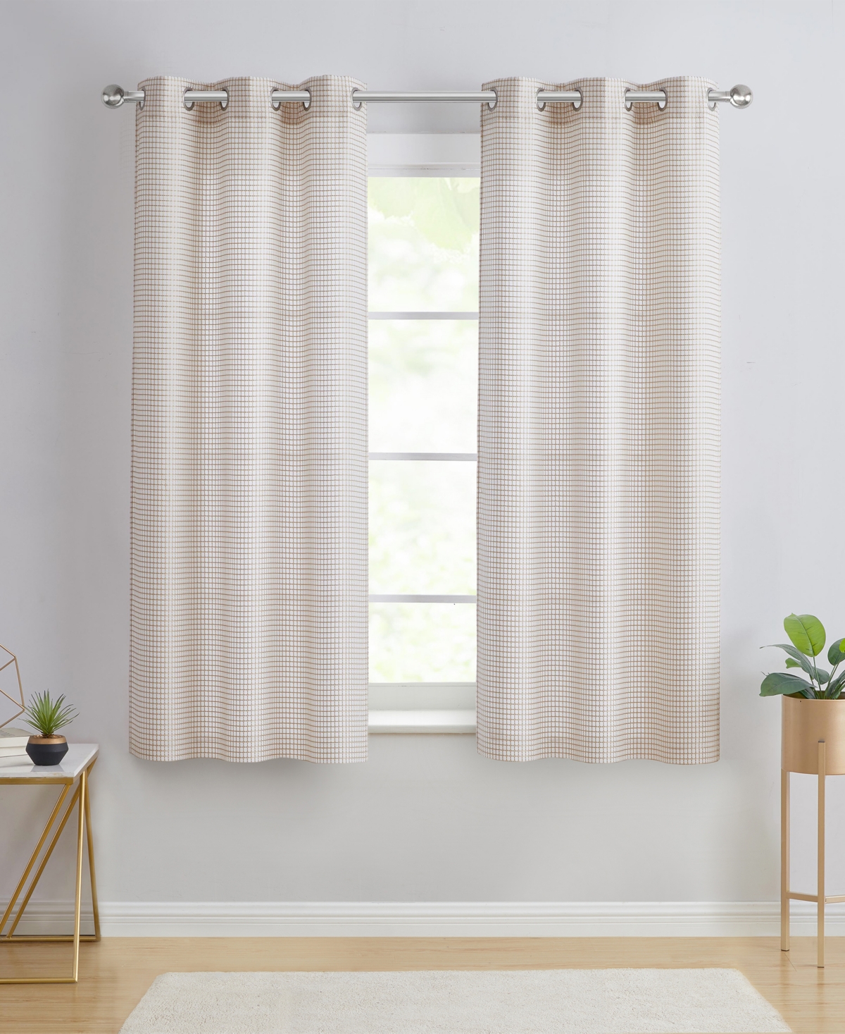 Vcny Home Hannah Grid Waffle Light Filtering 2-piece Curtain Panel Set, 76" X 63" In Gray