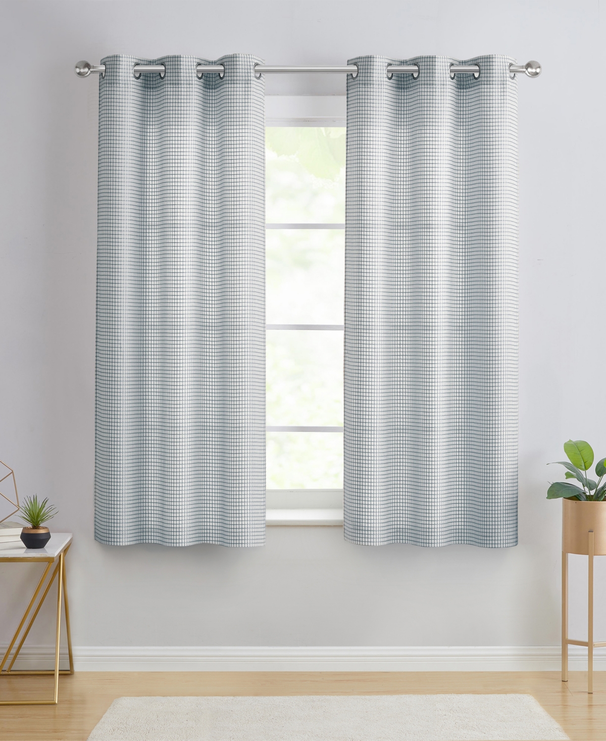 Vcny Home Hannah Grid Waffle Light Filtering 2-piece Curtain Panel Set, 76" X 63" In Teal