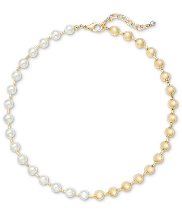 On 34th Gold-Tone Bead & Imitation Pearl Collar Necklace, 16