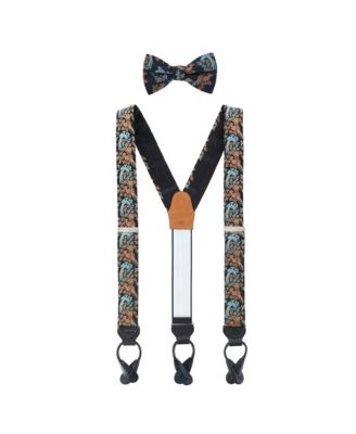 Men's Birds of Prosperity Silk Button End Suspenders and Bow Tie Set