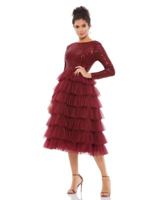 fitted lace wedding dress Satin Long Sleeve Ruffle Midi Dress main image 1