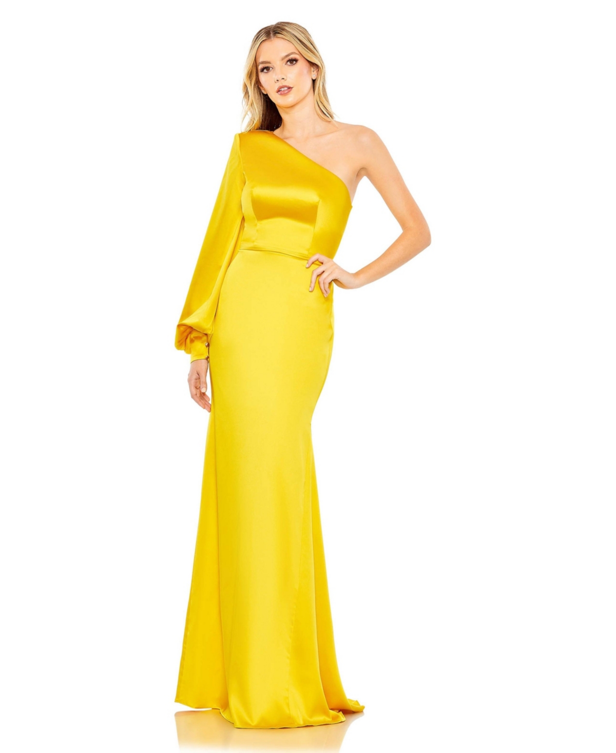 MAC DUGGAL WOMEN'S IEENA ONE SHOULDER BISHOP SLEEVE TRUMPET GOWN