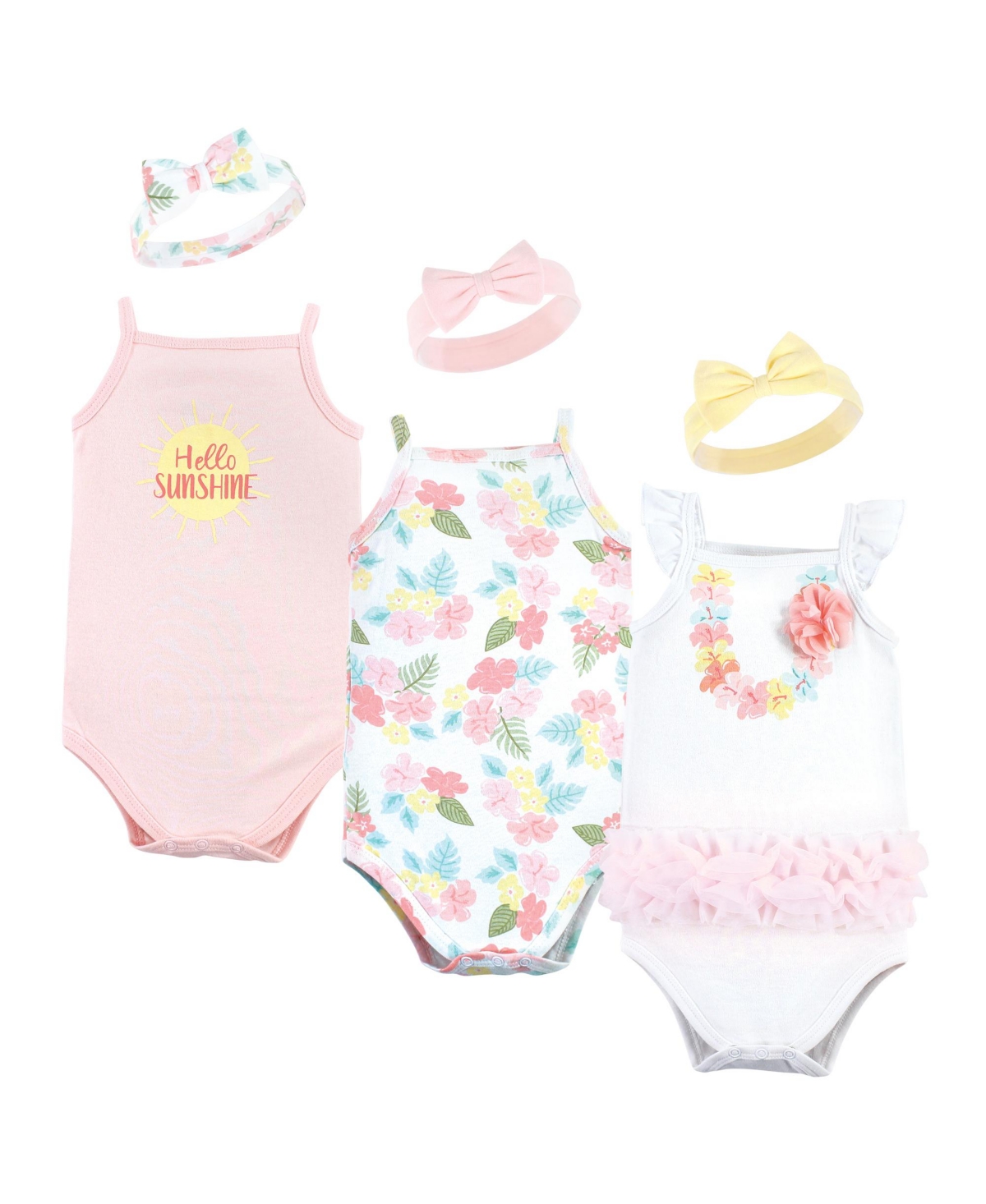 Little Treasure Baby Girls Treasure Baby Sleeveless Bodysuit and Headband Set, 6-Piece - Hawaiian
