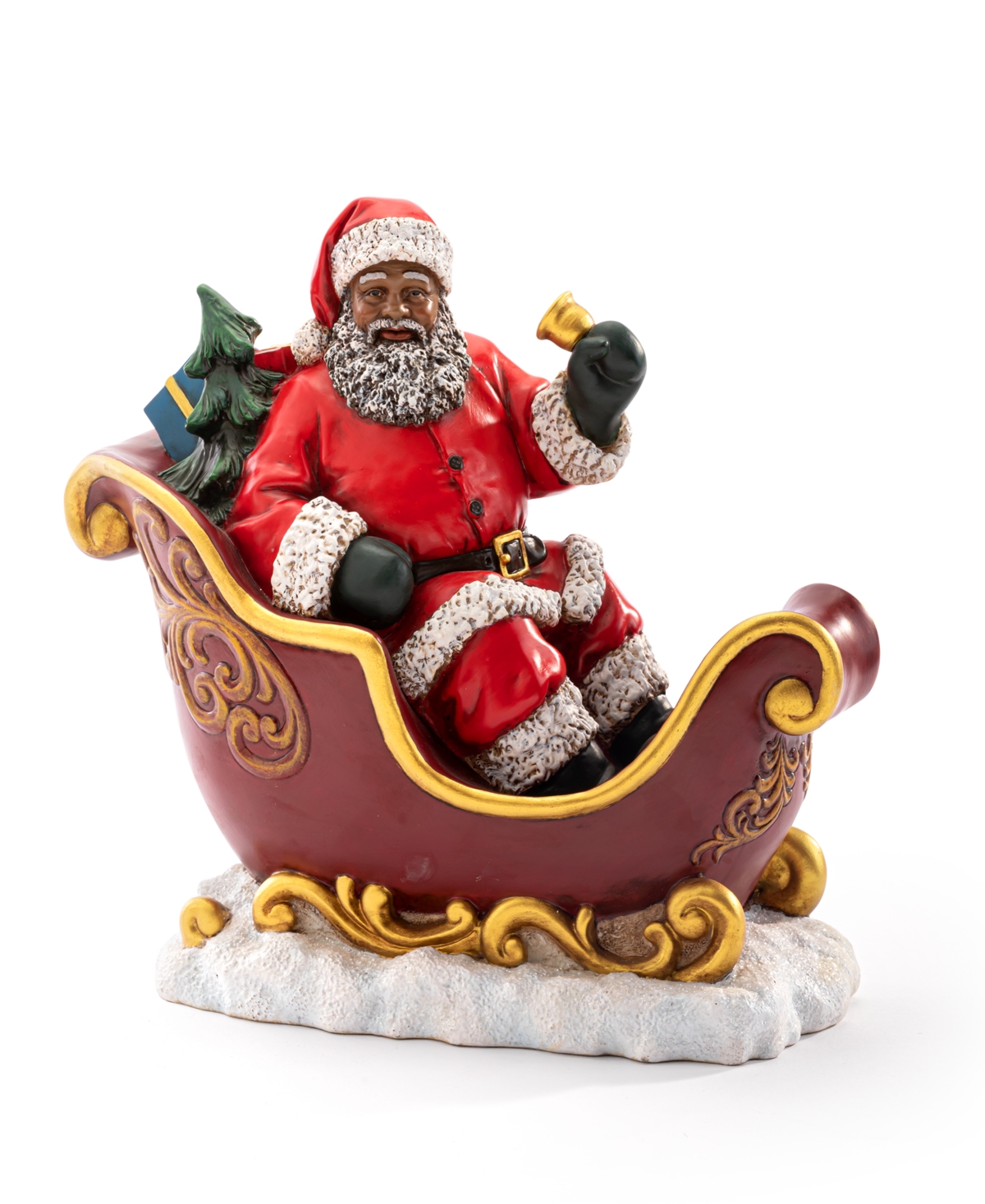 Napco African American Santa In Sleigh In Red