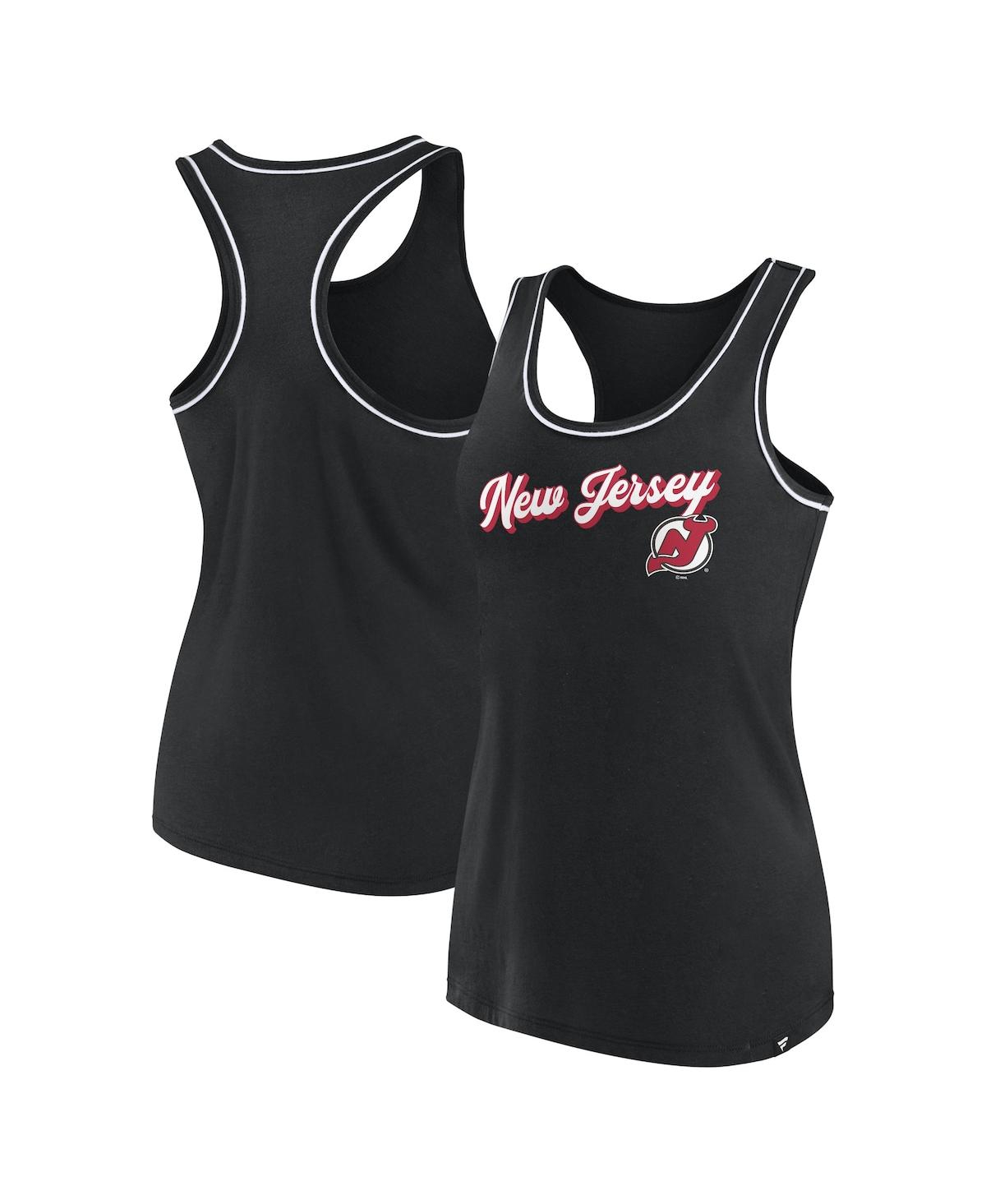 Fanatics Branded Black New Jersey Devils Wordmark Logo Racerback Scoop Neck Tank Top In Black