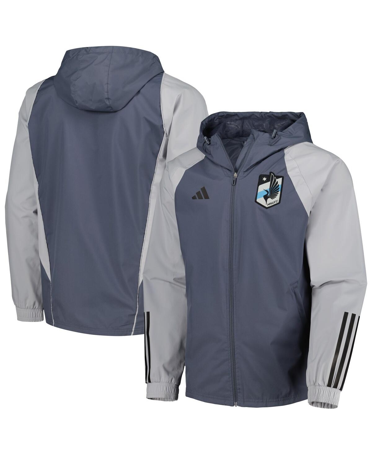 Shop Adidas Originals Men's Adidas Charcoal Minnesota United Fc All-weather Raglan Hoodie Full-zip Jacket