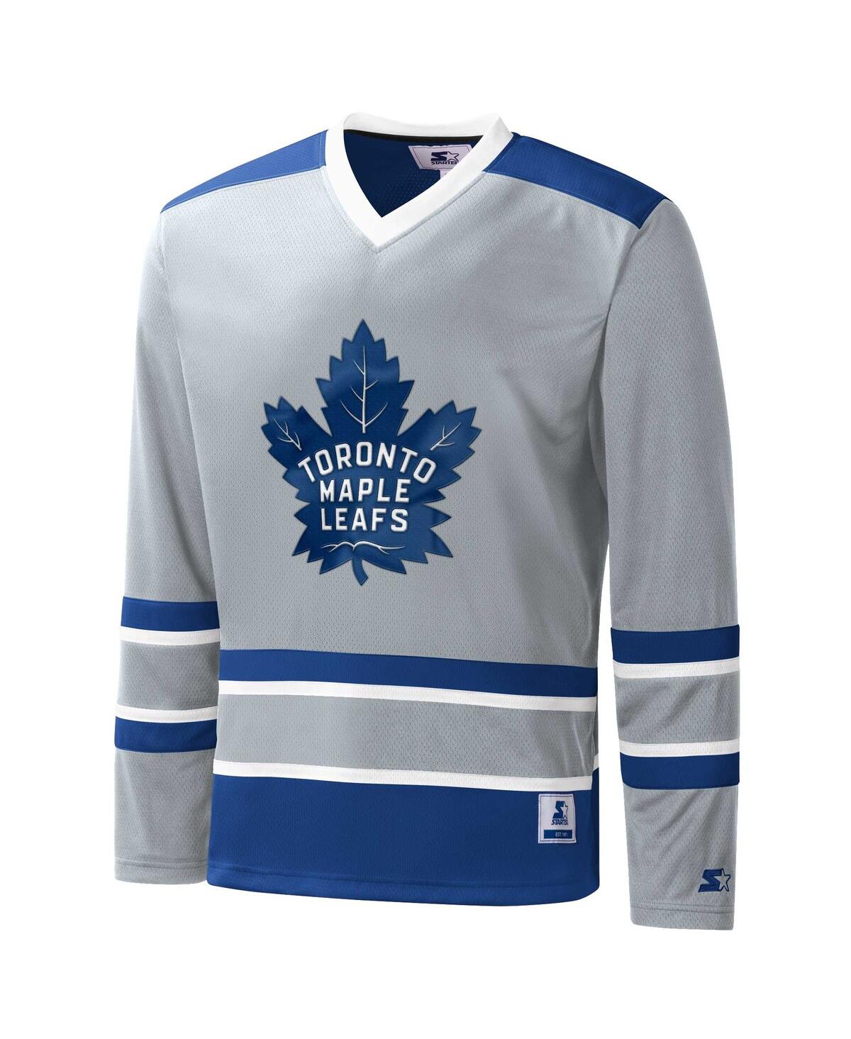 Starter Men's  Gray, Blue Toronto Maple Leafs Cross Check Jersey V-neck Long Sleeve T-shirt In Gray,blue