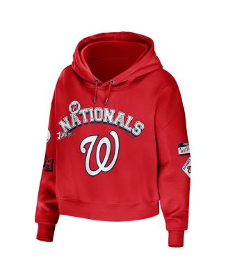 Women's Red Washington Nationals Modest Patches Cropped Pullover Hoodie