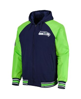 Men's College Navy Seattle Seahawks Defender Raglan Full-Zip Hoodie Varsity Jacket