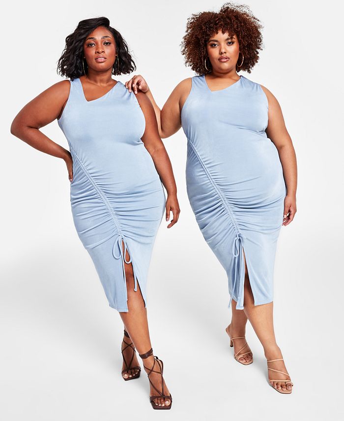 Nina Parker Plus Size Solid Ruched Asymmetrical Neck Dress Macy s