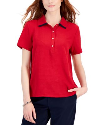 Tommy Hilfiger Women s Collared Short Sleeve Polo Top Macy s