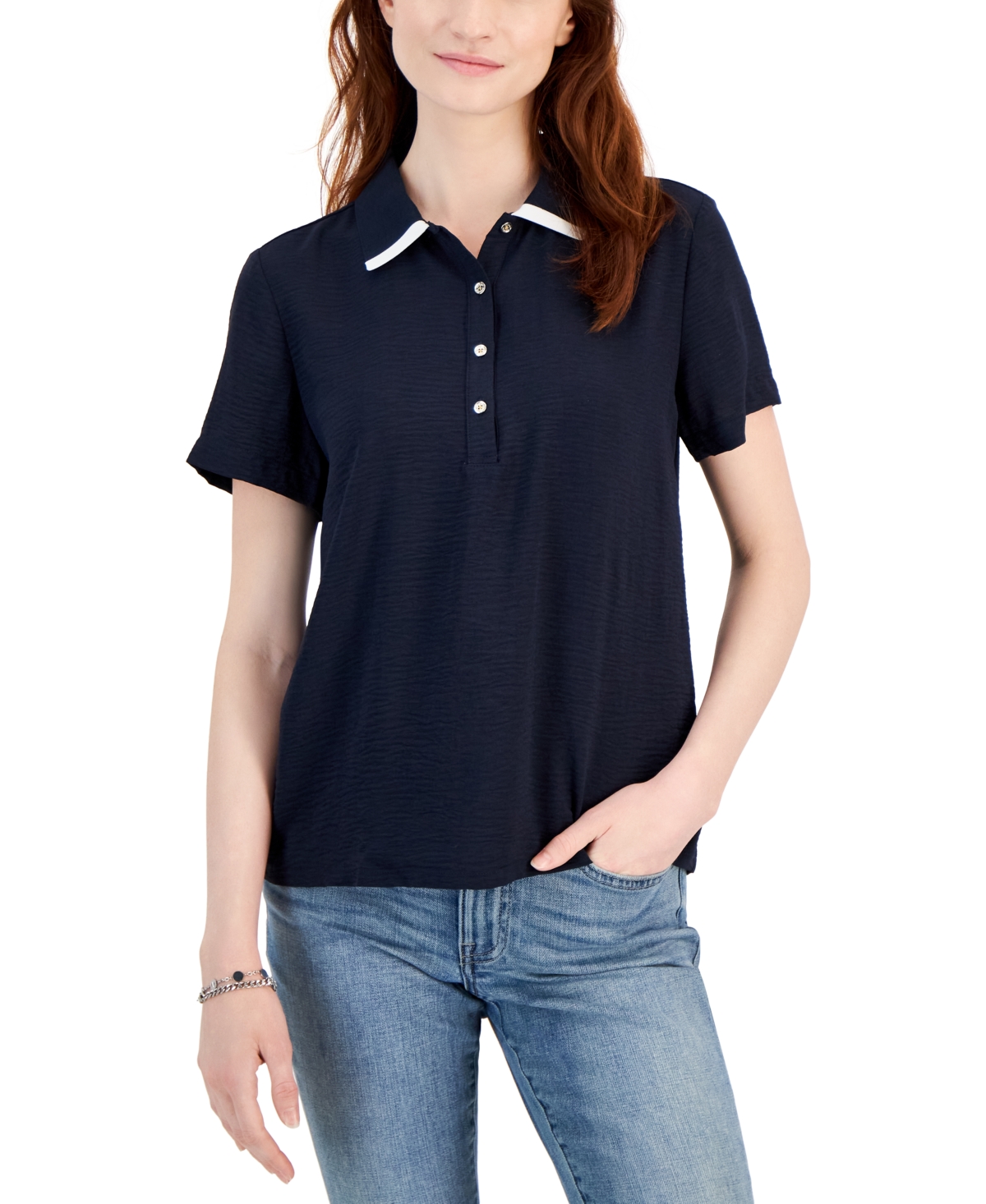 TOMMY HILFIGER WOMEN'S COLLARED SHORT-SLEEVE POLO TOP