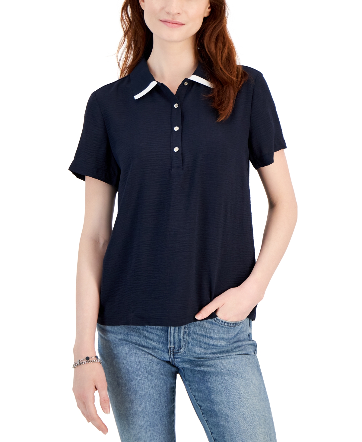 Tommy Hilfiger Women's Collared Short-sleeve Polo Top In Sky Captain