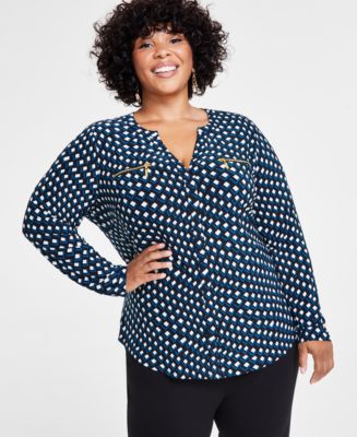 I.N.C. International Concepts Plus Size Long-Sleeve Printed Zip