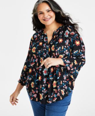Style & Co Plus Size Printed Pintuck Blouse, Created for