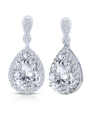 Cubic Zirconia Sterling Silver White Gold Plated Pear Shape Drop Earrings