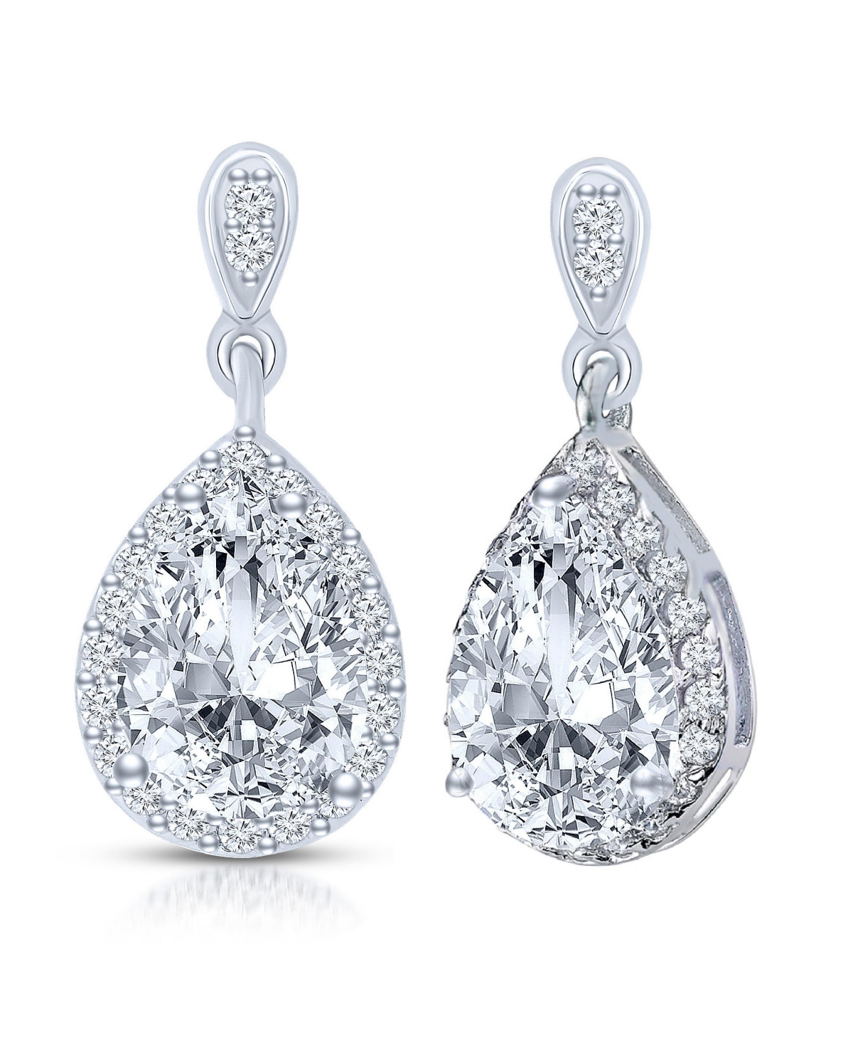 Cubic Zirconia Sterling Silver White Gold Plated Pear Shape Drop Earrings