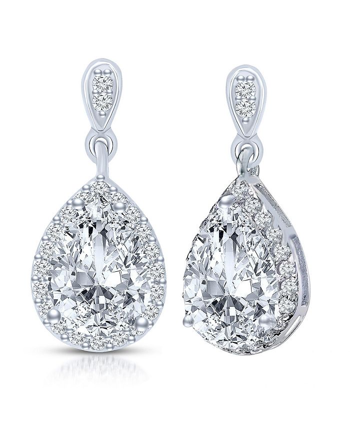 Genevive Cubic Zirconia Sterling Silver White Gold Plated Pear Shape ...