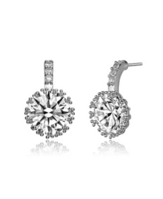 Sterling Silver Cubic Zirconia Solitaire Triple Prong Drop Earrings