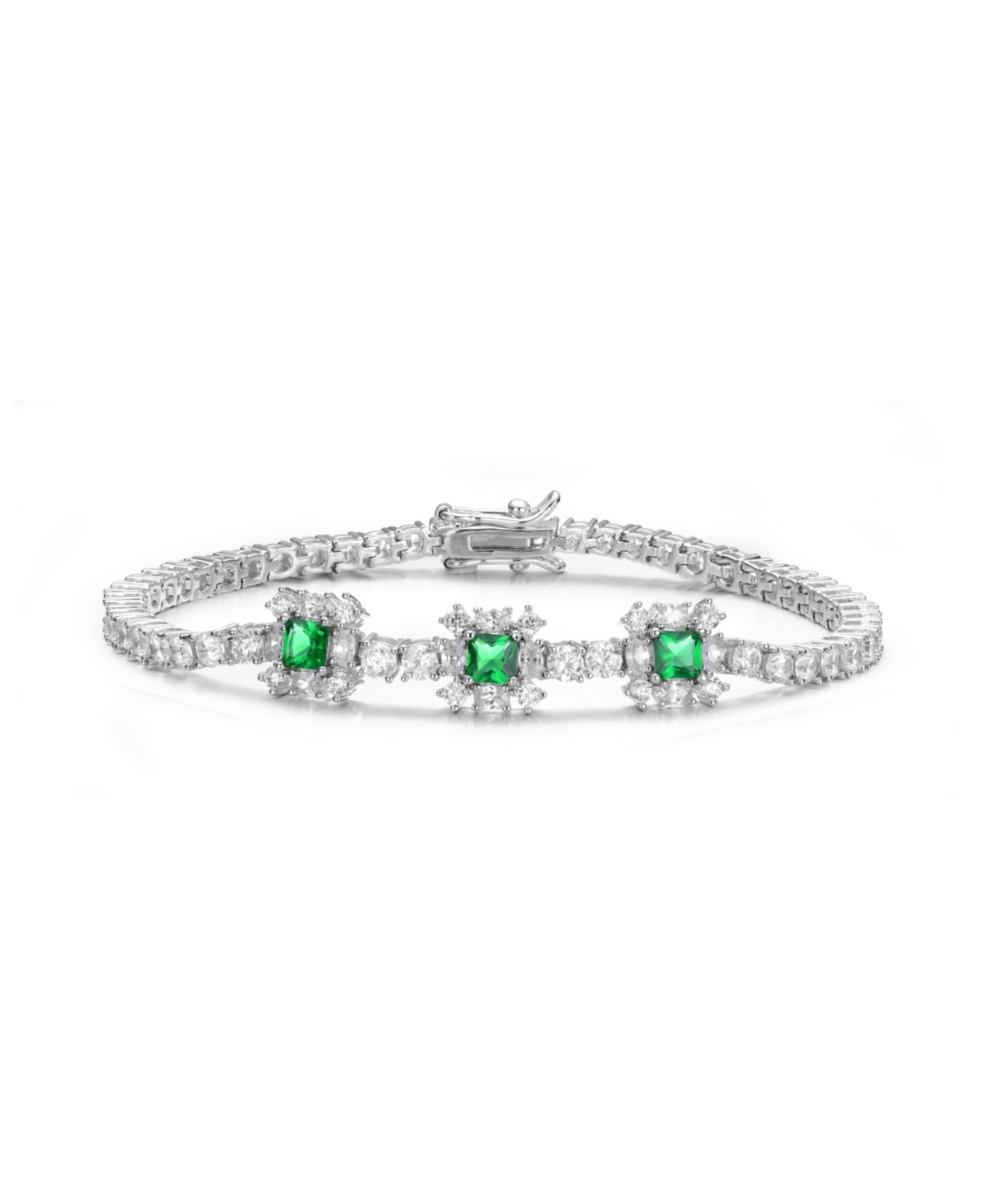 Genevive Sterling Silver White and Green Cubic Zirconia Accent Tennis Bracelet