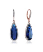 Rachel Glauber Elegant Teardrop Shaped Earrings with A Cubic Zirconia Middle Stone - Blue