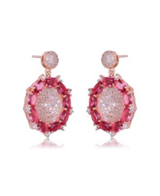 Sterling Silver with 18K Rose Gold Plated and Red Cubic Zirconia Accent Drop Earrings