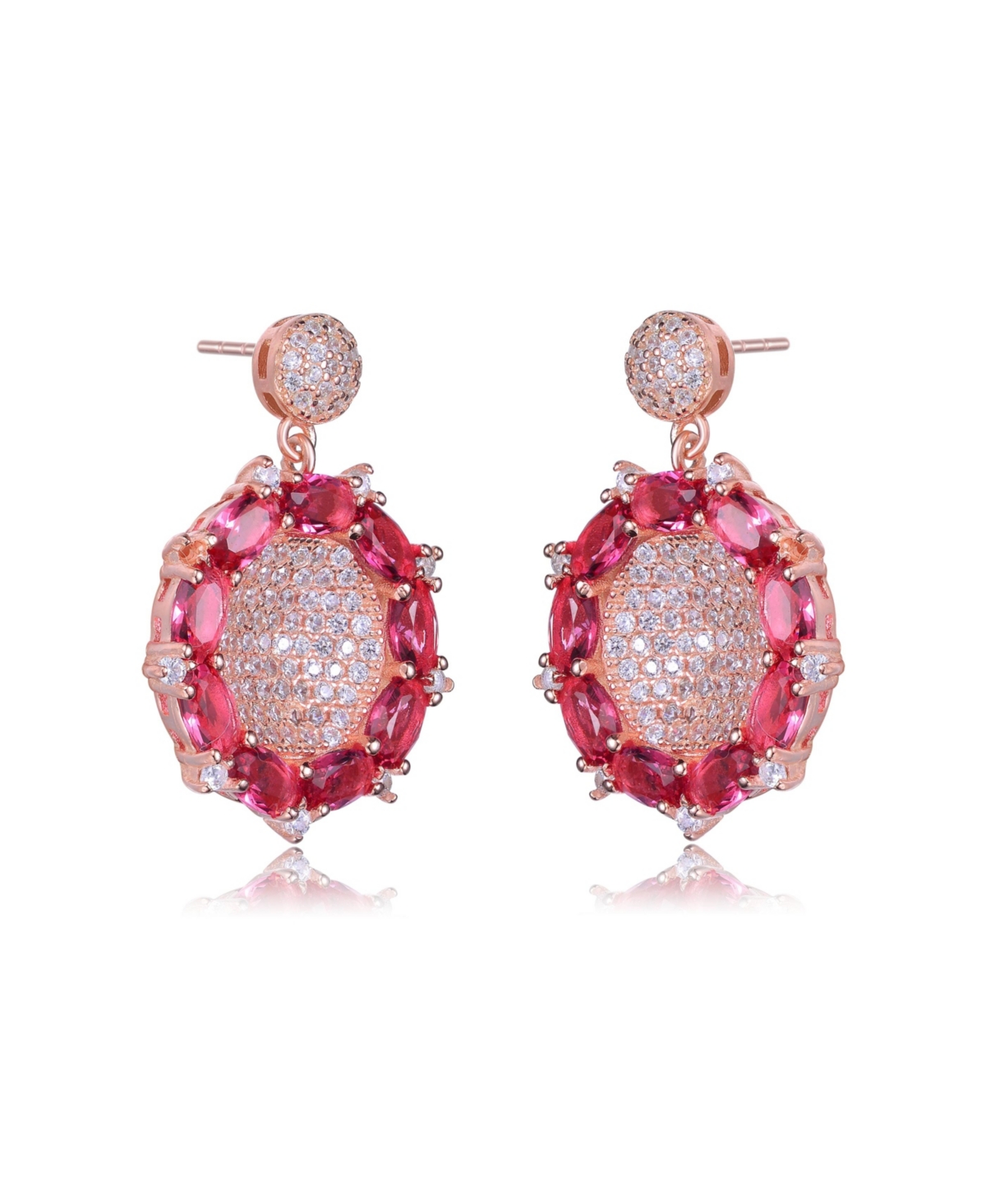 Genevive Sterling Silver with 18K Rose Gold Plated andCubic Zirconia Accent Drop Earrings - Red