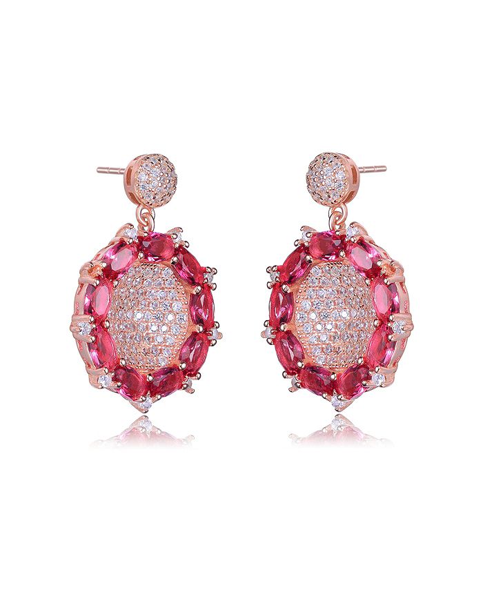 Genevive Sterling Silver with 18K Rose Gold Plated and Red Cubic