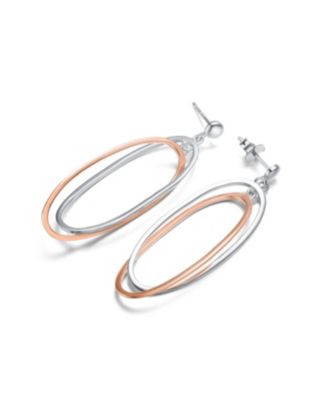 18K Rose Gold And White Gold Plated Elegant Sterling Silver Two-Tone Oval Earring