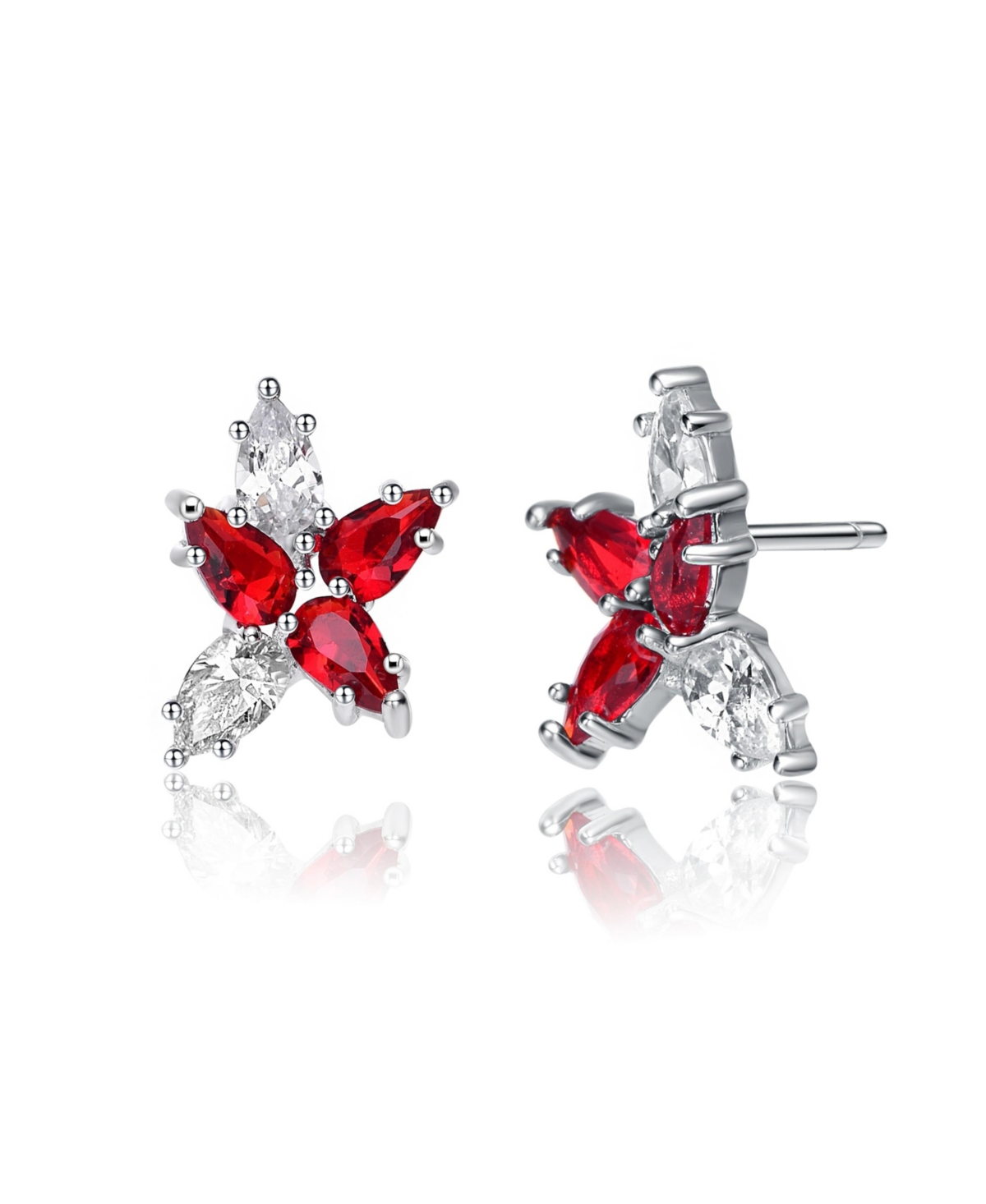 Genevive Sterling Silver White Gold Plated Ruby Cubic Zirconia Stud Earrings