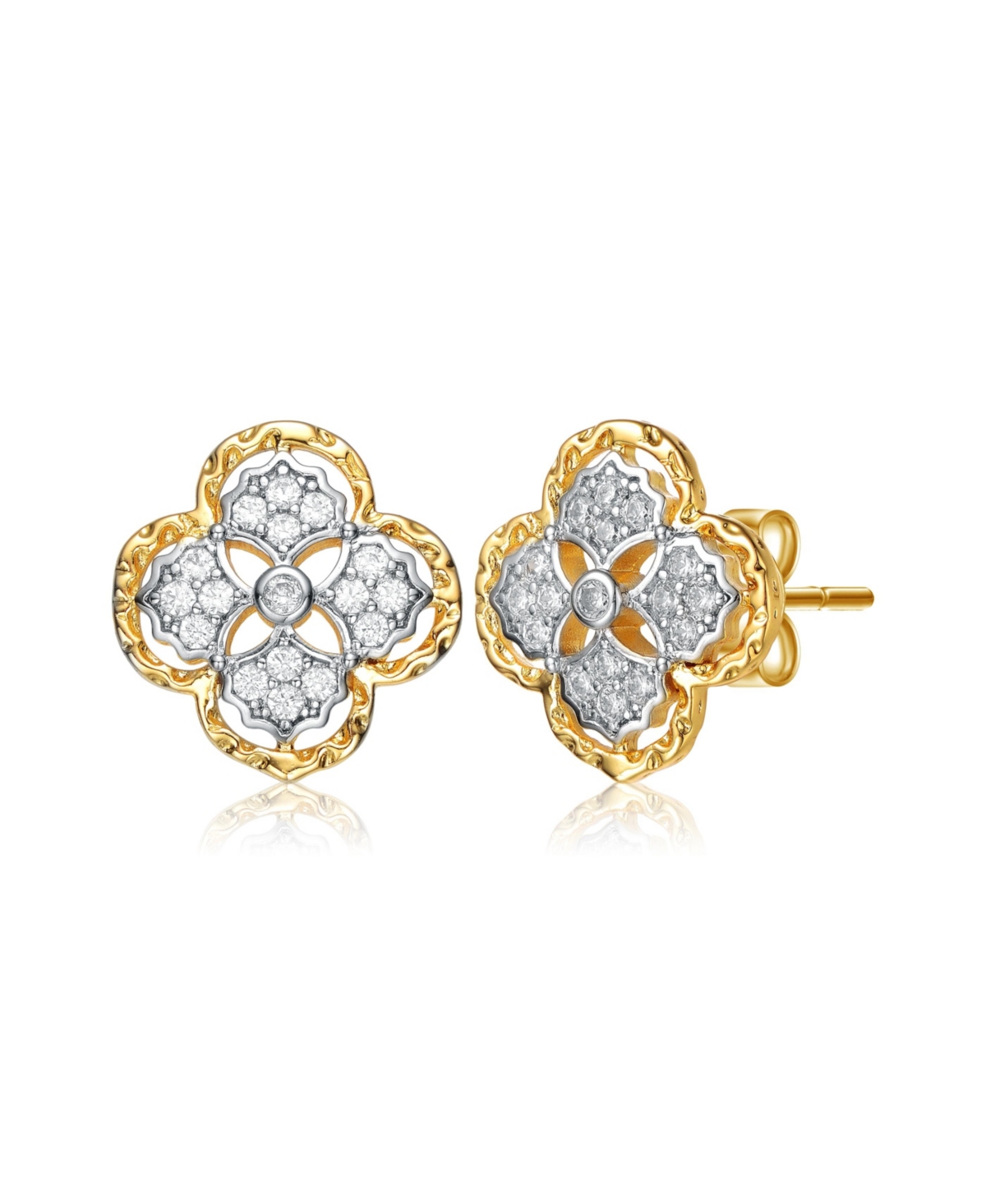RACHEL GLAUBER CLASSY 14K GOLD PLATED AND CUBIC ZIRCONIA FLORAL STUD EARRINGS
