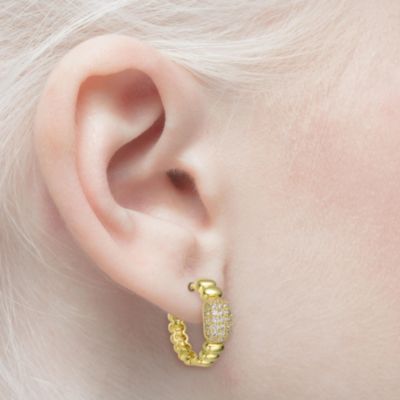 14k Yellow Gold Plated with Cubic Zirconia Scalloped Hoop Earrings