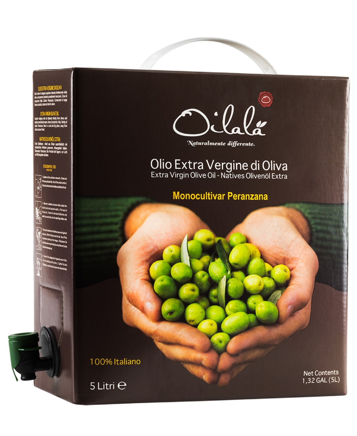 Oilala Delicate Italian Peranzana Extra Virgin Olive Oil Bottle, 5 Liter Bag In Box In Neutral