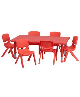 24"W X 48"L Rectangular Plastic Height Adjustable Activity Table Set With 6 Chairs